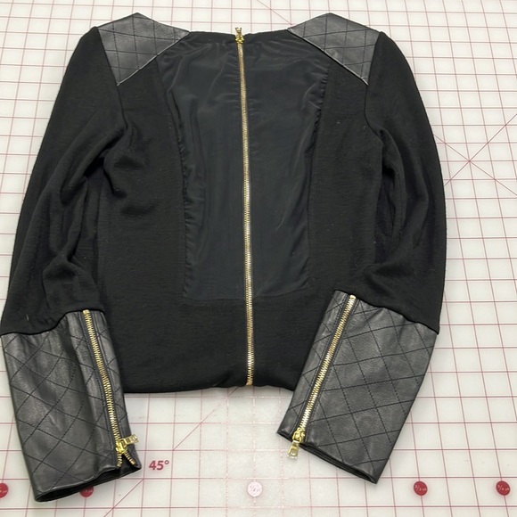 ALICE + OLIVIA Wool and Lamb Leather & Mesh Detail Little Black Dress SZ M - Picture 12 of 16